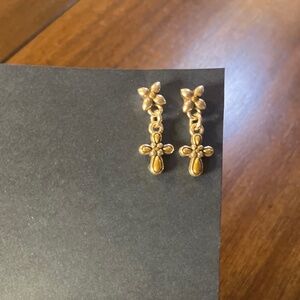 Brighton GRACE Silver Flower Small Dangling Cross Gold Accent Earrings, Post